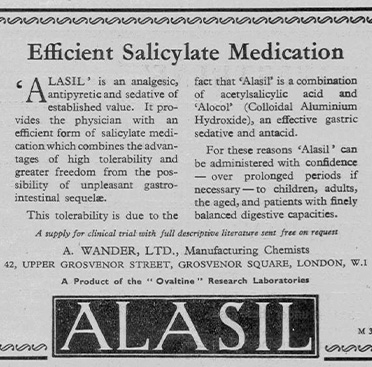A black and white, half-page magazine ad for Alasil