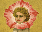 A child's head with a red flower surrounding it.