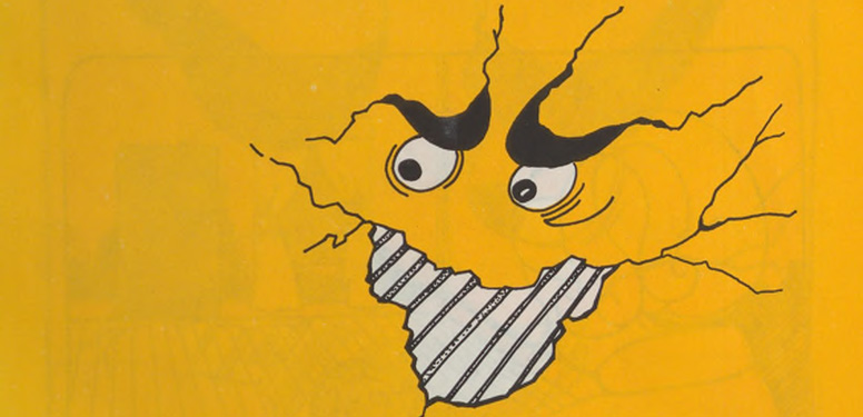 An anthropomorphized wall gives a sinister smile on a book cover