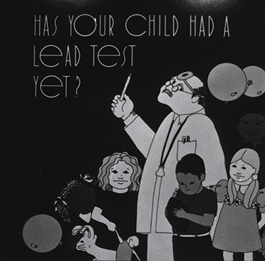 A poster with text and an illustration of a white man, two white girls, and an African American boy