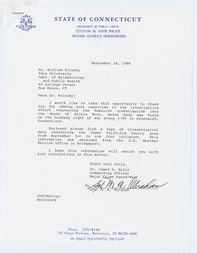 Letter from Sgt. M. A. Ohradan, Connecticut State Police, to Dr. William Krinsky, Yale University, concerning climatological data relating to the murder of Sylvia Hunt, September 24, 1986