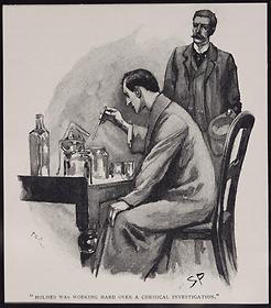 Sherlock Holmes working with chemical apparatus, 1892
