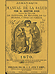 The yellow front cover of Almanaque y Maual de la Salud por el Doctor Ayer for 1870. It features a cherub holding a vase and a cup in the center of the cover.
