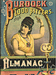 The color cover of the Burdock Blood Bitters Almanac and Key to Health for 1885. It features the half-length, pose of a woman wearing a yellow dress holding a key up in her left hand.