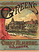 The color cover of Green's Diary Almanac, 1885-1886. It features a colour illustration of the G. G. Green residence and laboratory.