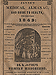 The cover of Jayne's Medical Almanac, and guide to health, for the year 1849. A woodcut of the women and children of a household near a medicine cabinet.