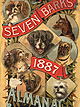 The color front cover of Seven Barks almanac for 1887. It featurs seven different breeds of dogs.