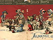 The Seven Barks Almanac for 1888 open to show the front and back cover. The scene are seven children at play with seven dogs.