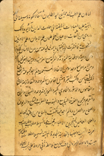 Folio 2a from Muḥammad ibn Yūsuf al-Harawī's Kitāb Baḥr al-jawāhir fī taḥqīq al-muṣṭalaḥāt al-ṭibbīyah (The Sea of Jewels in the Precision of Medical Terms). The brown glossy paper has very indistinct horizontal laid lines. The text is written in medium-small ta‘liq in black ink with headings in red.