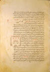Folio 5a of Ibn Ilyās' Tashrīḥ-i badan-i insān (The Anatomy of the Human Body) featuring a diagram of the cranial suture (upper illustration), drawn in red and black ink, and  a schematic diagram of the bones of the upper jaw (maxilla) with the positions of the teeth indicated.  The paper is smooth, strong, opaque, fairly thick, and burnished.