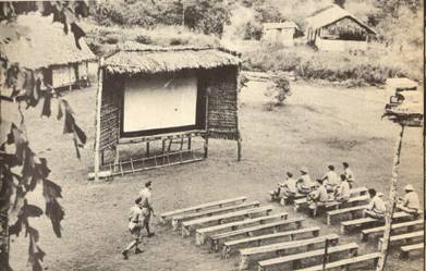 Movie screen, U.S. military base, New Guinea, ca. 1945