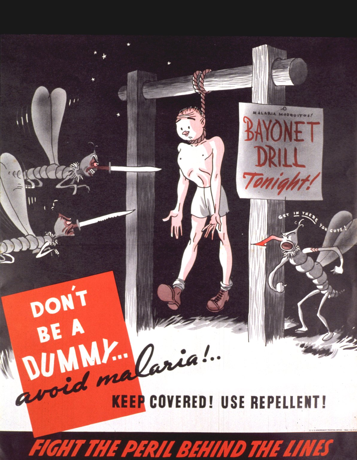 World War II-era health campaigns often used military metaphors to depict mosquitoes