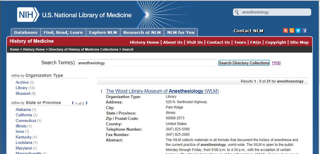 Image of search results for the keyword anesthesiology. There are five results per page.