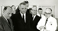 President Lyndon Johnson at NIH with Luther Terry, J. Lister Hill, and Andrew Morrow.