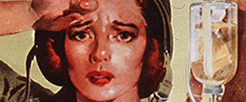 Detail from a Red Cross poster featuring a nurse in a helmet.