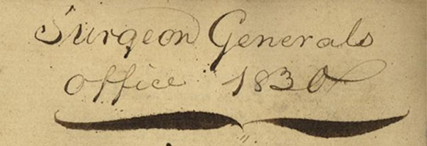 Surgeon General’s Office 1830 inscription, JK 5 N277 1830 - insc detail
