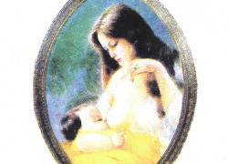 Back cover of a booklet featuring an oval-shaped image of a mother breast-feeding a child on a white background