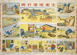 Poster with 3 horizontal panels of images and text, title on top