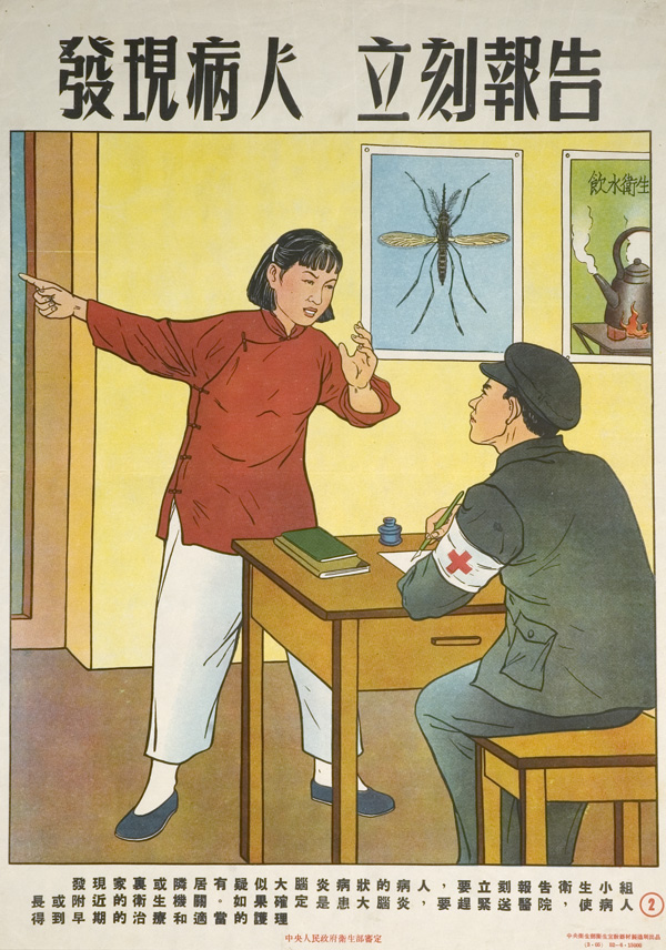Poster with title on top, main image of a woman standing and speaking to a seated health worker, and text below
