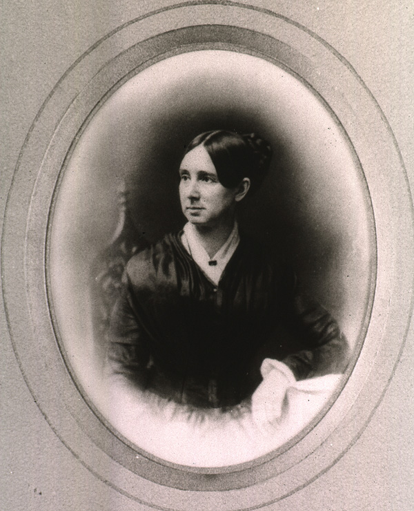 Early photographic portrait of Dorothea Dix, posed seated, in an oval frame.