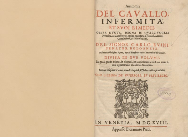 Title page in Italian in red and black ink and large woodcut printer’s device.