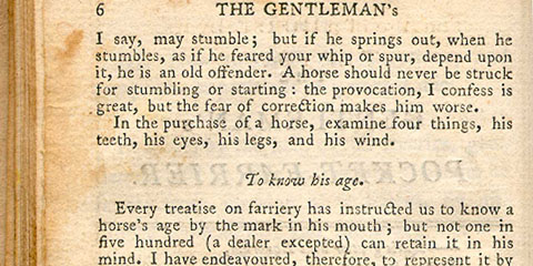 Page of text explaining how to determine a horse’s age by looking at its teeth