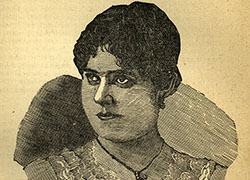 Head and shoulders, left pose engraved portrait of a woman.