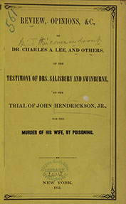 Two pages of a pamphlet. The first page features the main titlepage and cover summarizing the contents. The second page shows two portraits: the top portion features John Hendrickson, Jr. And the bottom portion features Maria Hendrickson.