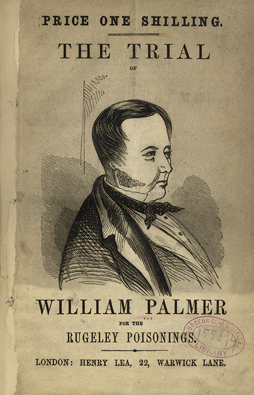 The cover of a pamphlet, featuring an engraving of the right-side head and shoulders pose of William Palmer.