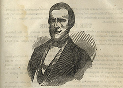 Head and shoulders engraving of Ephraim Littlefield, and below, an “accurate drawing” of the articles found in the laboratory.