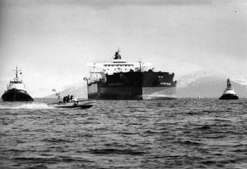Coast Guard Patrol Boat Darts Across Bow of Exxon Valdez