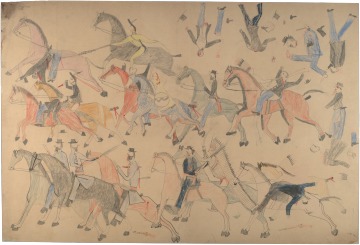 Red Horse drawing of Indians fighting Custer's troops at Battle of Little Bighorn, 1881.