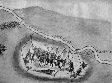 Situation of Indian tents and the 3rd Colorado Regiment at the beginning of the Sand Creek fight