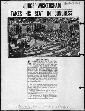 Newspaper article about seating of Rep. Wickersham