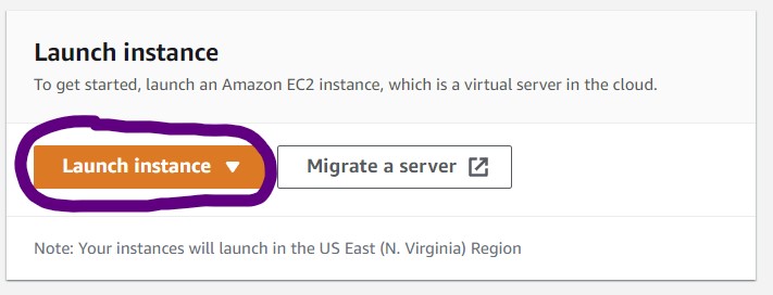 Highlighting the orange "Launch Instance" button on the EC2 main dashboard