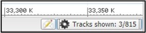 Highlighting the "Tracks Shown" button in the bottom-right corner of the tracks page on GDV