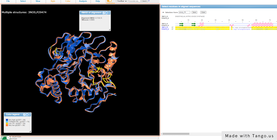 Screenshot from the iCn3D website, Aligned structures and Sequences and Annotations