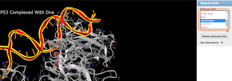 Screenshot from the iCn3D website, ITUP biomolecule, Select sets > nucleotides