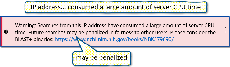 Warning message: IP address - large amount of server CPU time