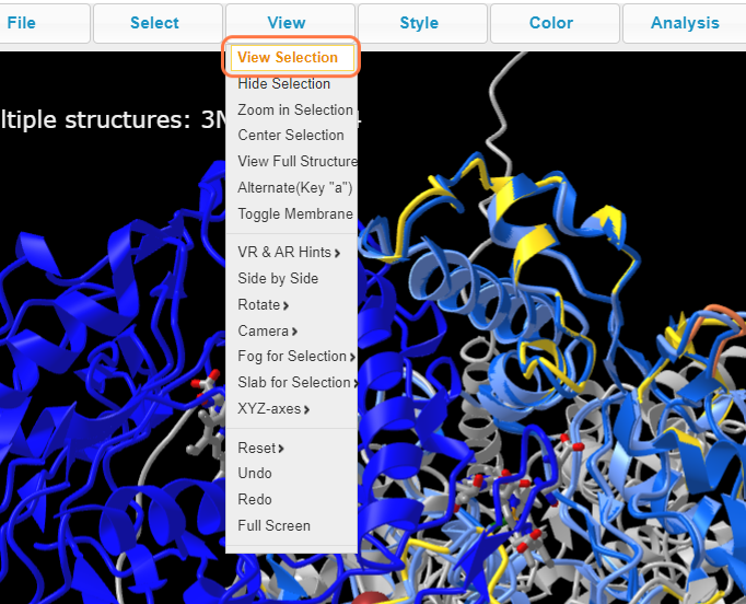 Screenshot from the iCn3D website, View > View Selection