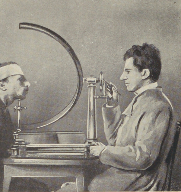 Italian criminologist Cesare Lombroso measuring the facial and bodily attributes of a of convict