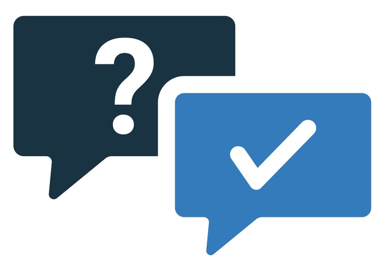 Question and answer icon. Black and blue colors.