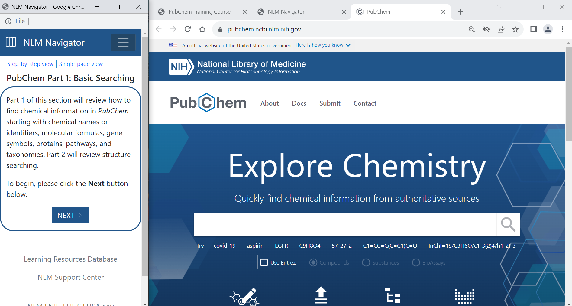 PubChem Part 1 NLM Navigator screen shot