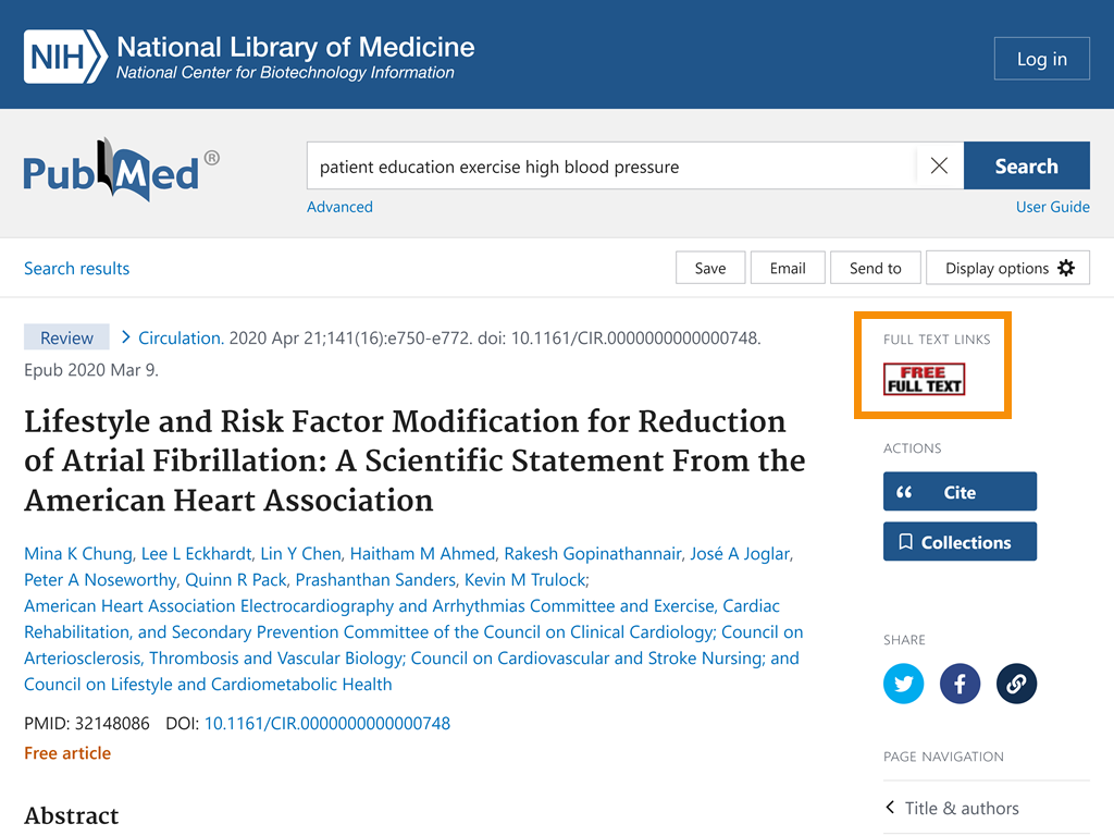 PubMed article abstract page with Full Text Links and Allen Press circled