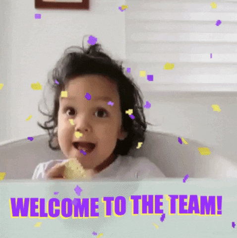 Welcome To The Team animated gif - toddler in high chair giving a thumbs up with caption welcome to the team