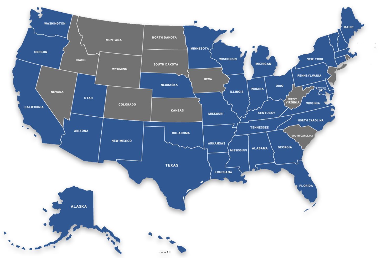 Map of the United States showing the 38 states where ACIOP funded projects were implemented.