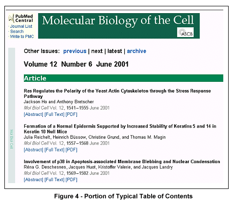 Portion of typical table of contents