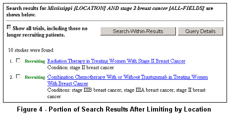 Portion of Search Results After Limiting by Location