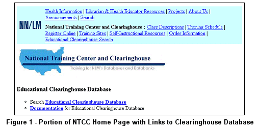 Portion of NTCC Home Page Showing Links to Educational Clearinghouse 