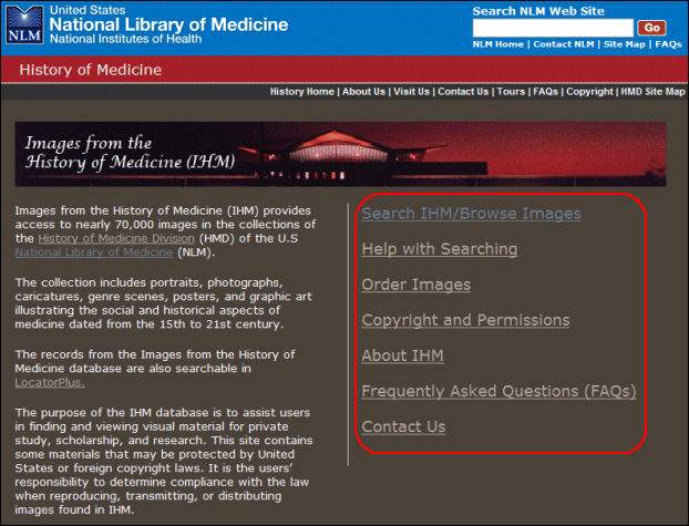 Screen capture of The IHM homepage.